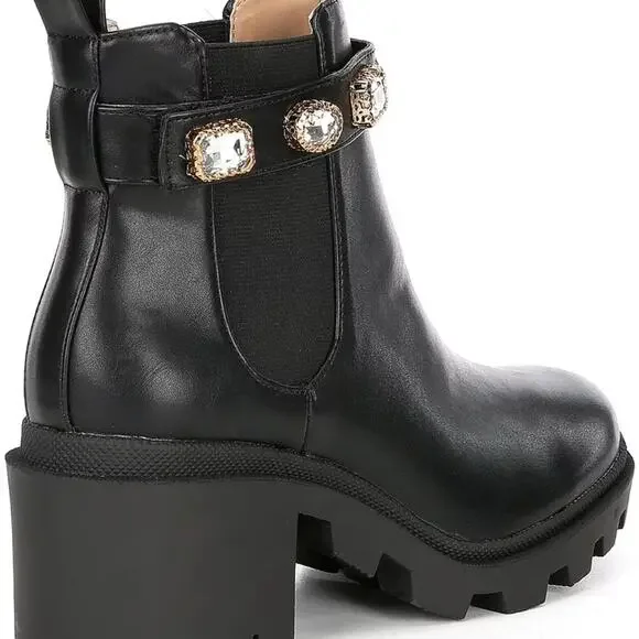 Steve Madden Amulet Jewel Lug Sole Chunky Block Heel Combat Platform Booties - Picture 5 of 7